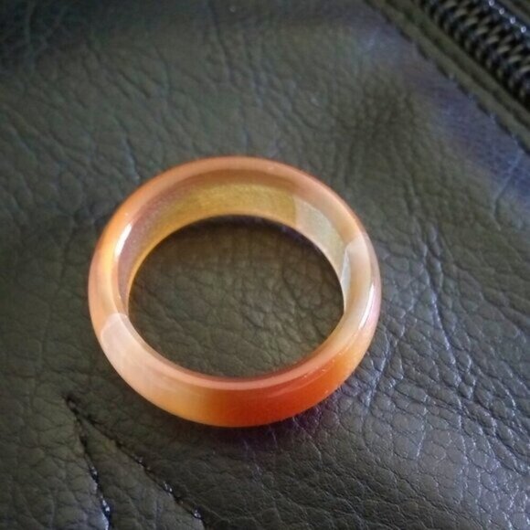 Apricot & Tangerine ~ Banded Agate Stone Ring Size 7.5 ~ Friendship Ring - Picture 1 of 9